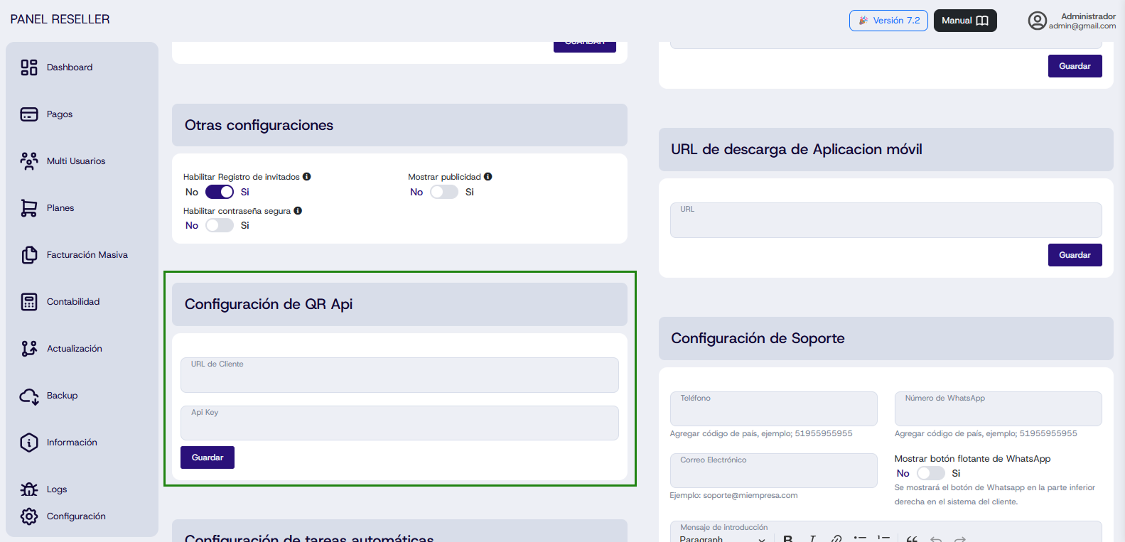 Configuración de QRAPI