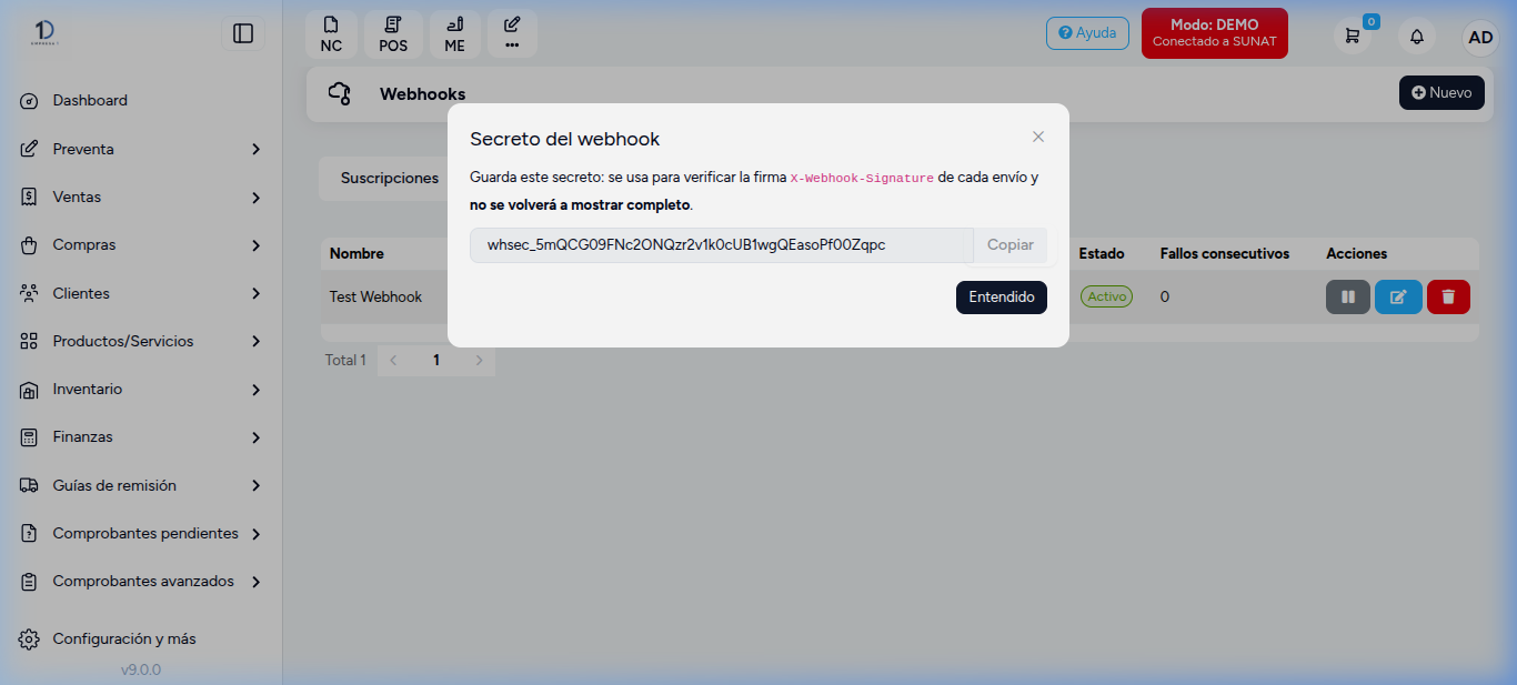 Secreto del Webhook