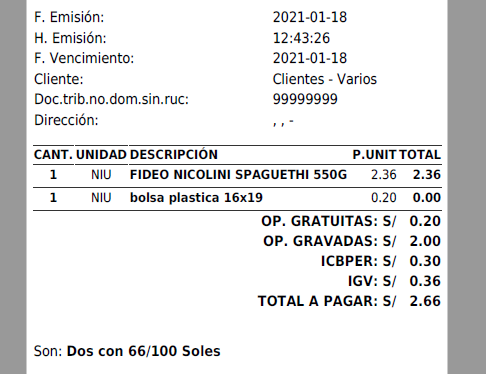 Comprobante Bolsa Obsequiada